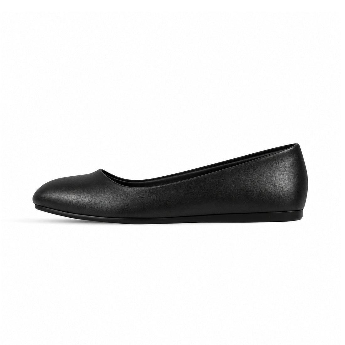 Black Solid Round Toe – كوتشي فلات حريمي جلد أسود، من الجنب 2 – ECADRA
