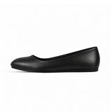 Black Solid Round Toe – كوتشي فلات حريمي جلد أسود، من الجنب 2 – ECADRA