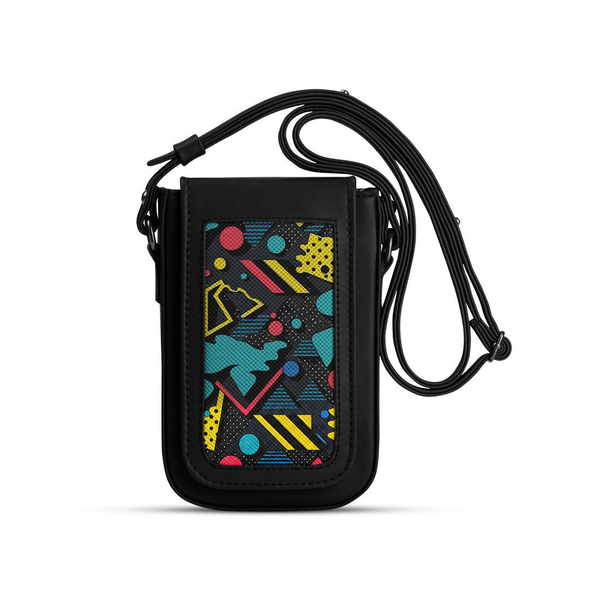 Black Tagged Crossbag Shapes – شنطة كروس للموبايل مرسوم عليها رسمة أبستراكت – ECADRA