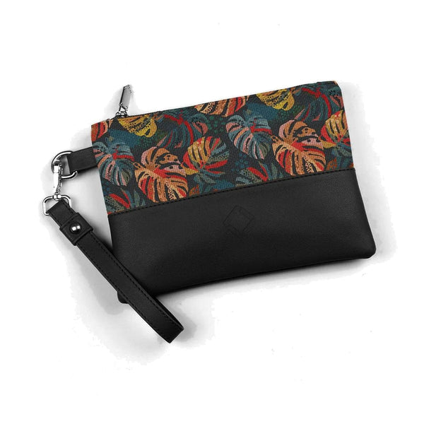 Black Toiletry Pouch Big Leaves – شنطة ميكب صغيرة مرسوم عليها ورق شجر – ECADRA