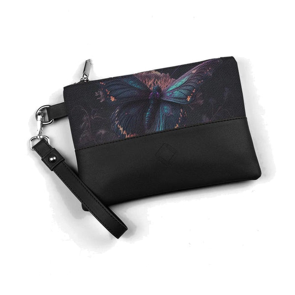 Black Toiletry Pouch Butterfly Glowing – شنطة ميكب صغيرة مرسوم عليها فراشات – ECADRA
