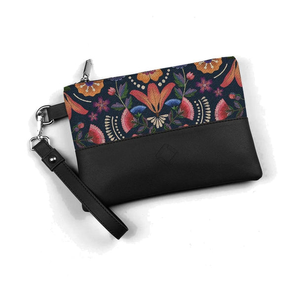Black Toiletry Pouch Ethnic Flower – شنطة ميكب صغيرة مرسوم عليها ورد – ECADRA