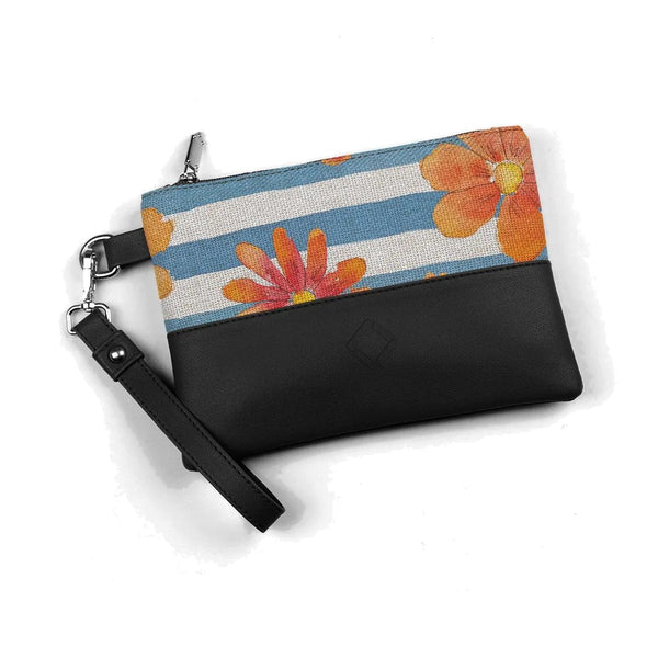 Black Toiletry Pouch Floral Blue – شنطة ميكب صغيرة مرسوم عليها ورد – ECADRA
