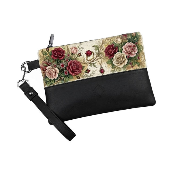 Black Toiletry Pouch Vintage Ruby Rose Jewel Floral – شنطة ميكب صغيرة مرسوم عليها ورد – ECADRA