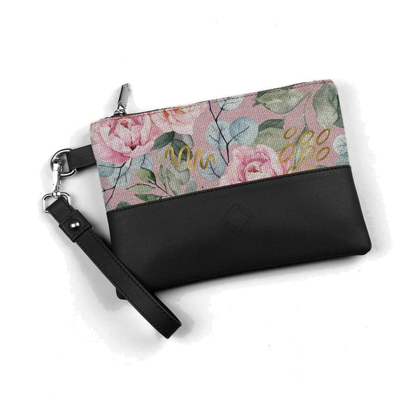 Black Toiletry Pouch Watercolor gentle – شنطة ميكب صغيرة مرسوم عليها رسمة فنية بالألوان – ECADRA