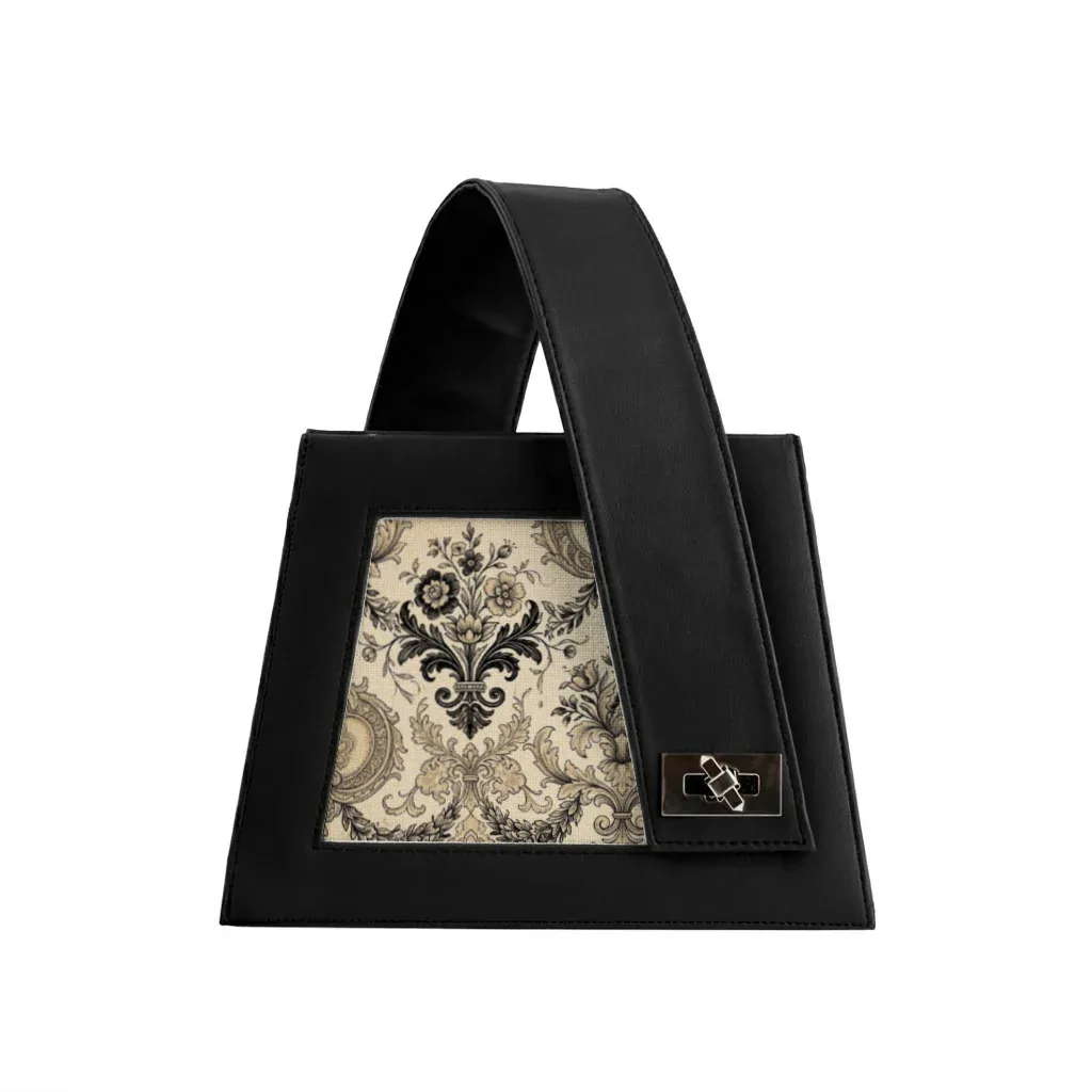 Black One Handed Bag Black Baroque Damask Vintage Floral Luxury Aesthetic - 1