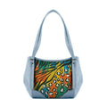 Blue Leather Tote Bag African Colors