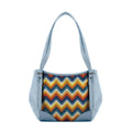 Blue Leather Tote Bag African Pixels