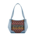 Blue Leather Tote Bag African Triangles