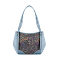 Blue Leather Tote Bag Animals Tribal