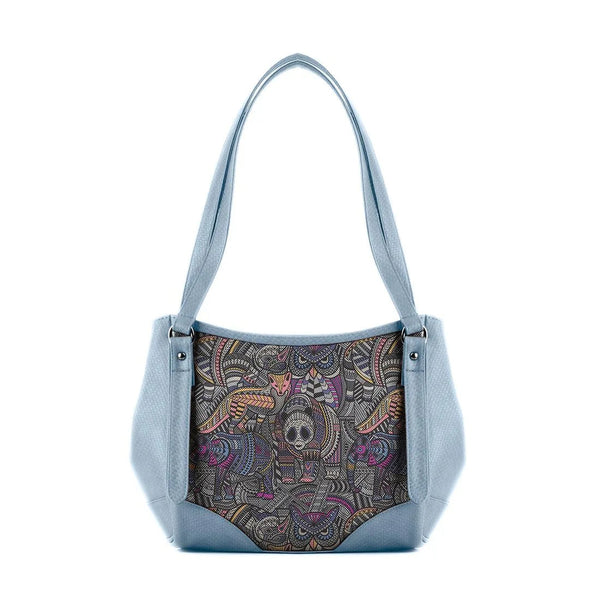 Blue Leather Tote Bag Animals Tribal - CANVAEGYPT