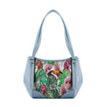 Blue Leather Tote Bag Bird