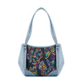 Blue Leather Tote Bag Butterfly