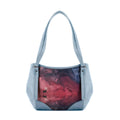 Blue Leather Tote Bag Deer Moon