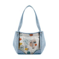 Blue Leather Tote Bag Faces