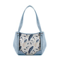 Blue Leather Tote Bag Feathers