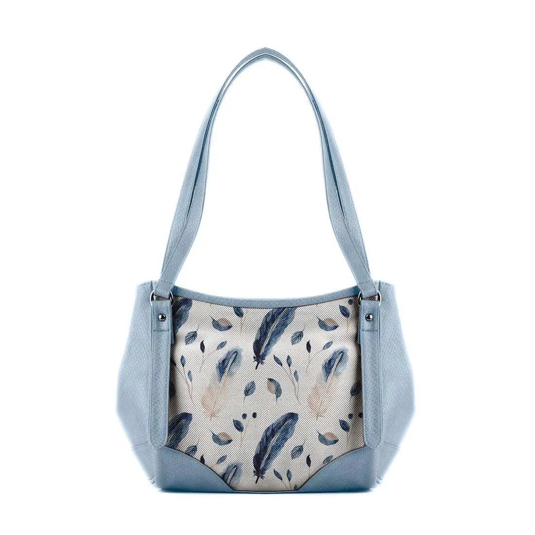 Blue Leather Tote Bag Feathers - CANVAEGYPT