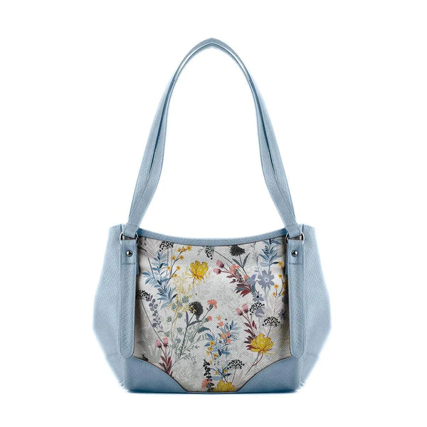 Blue Leather Tote Bag Floary