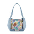 Blue Leather Tote Bag Floral