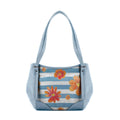 Blue Leather Tote Bag Floral Blue