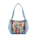 Blue Leather Tote Bag Flower