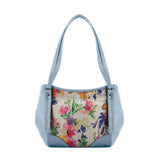 Blue Leather Tote Bag Flower - CANVAEGYPT