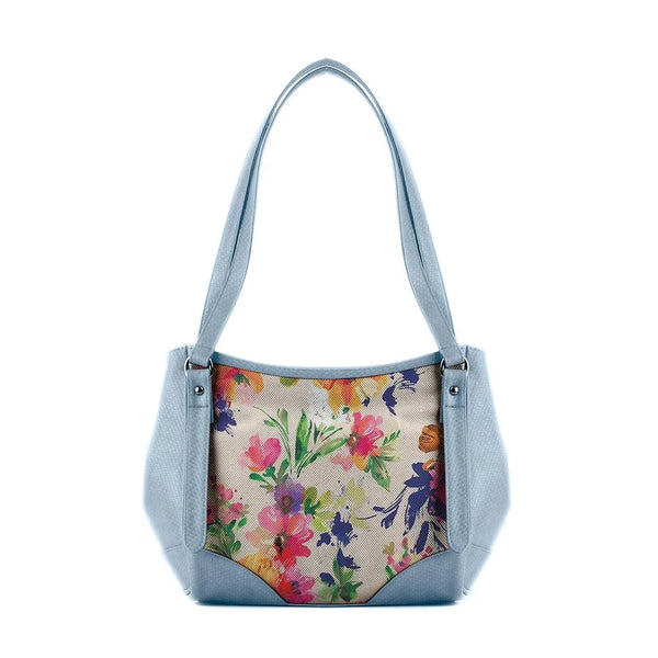 Blue Leather Tote Bag Flower - CANVAEGYPT