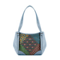Blue Leather Tote Bag Flowers Pattern