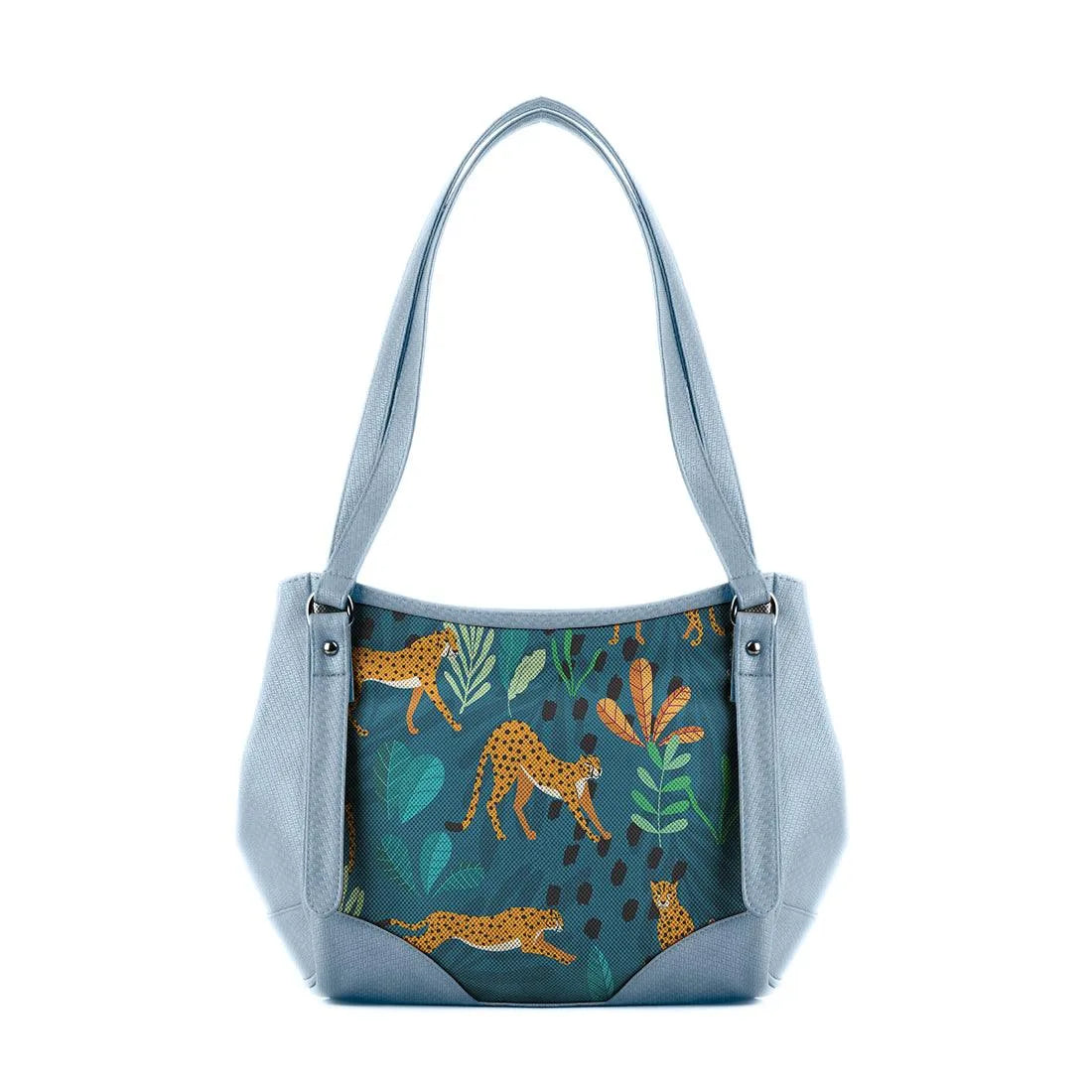 Blue Leather Tote Bag Jungle - CANVAEGYPT