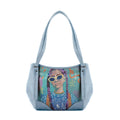 Blue Leather Tote Bag Lilac Locks