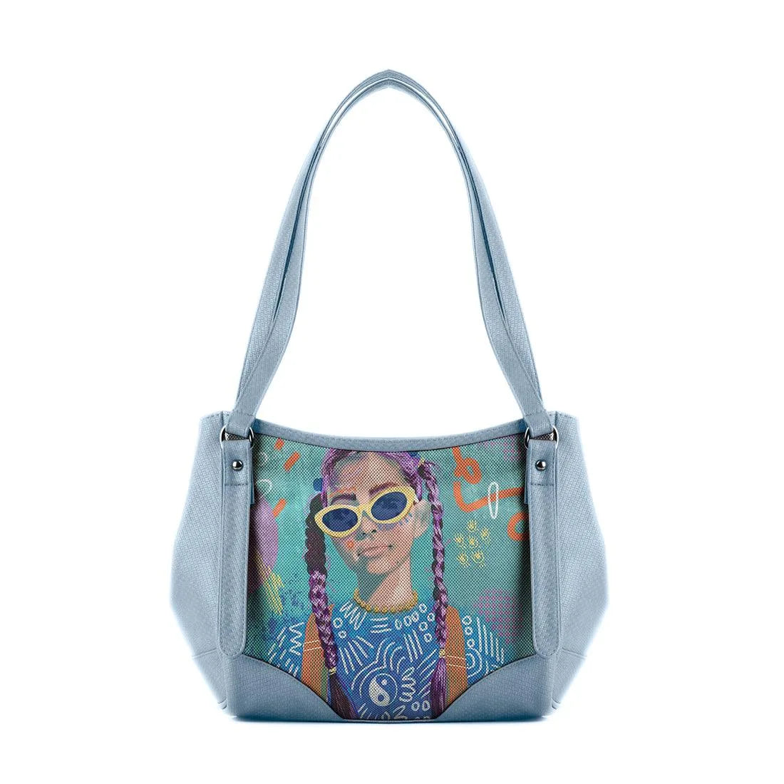 Blue Leather Tote Bag Lilac Locks - CANVAEGYPT