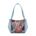 Blue Leather Tote Bag mixed leaf
