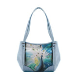 Blue Leather Tote Bag Peacock art - CANVAEGYPT