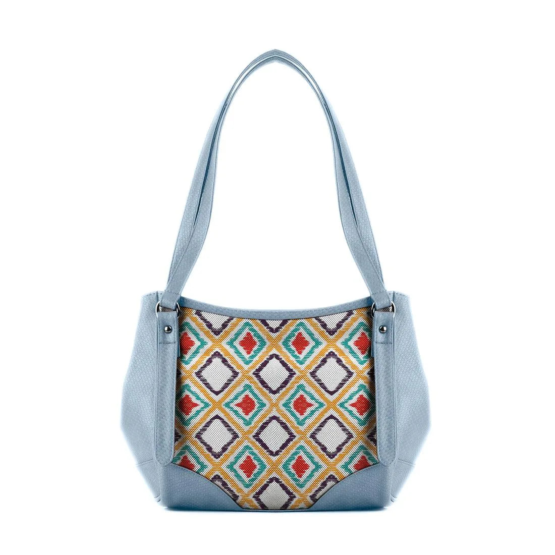 Blue Leather Tote Bag Pixely - CANVAEGYPT