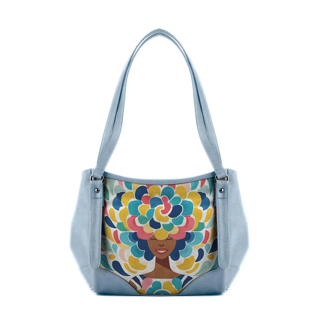 Blue Leather Tote Bag pretty lady - CANVAEGYPT