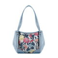 Blue Leather Tote Bag Roses Art