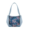 Blue Leather Tote Bag Sea Leaf