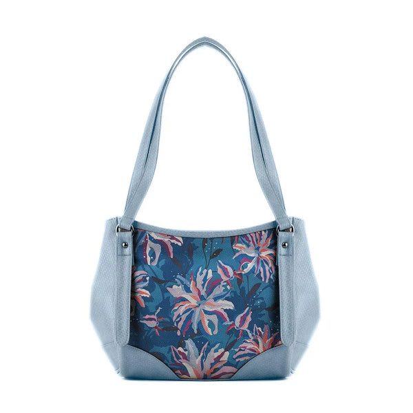 Blue Leather Tote Bag Sea Leaf - 1