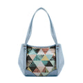 Blue Leather Tote Bag Summer Triangles