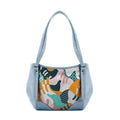 Blue Leather Tote Bag Sun Illustration