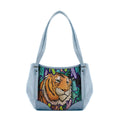 Blue Leather Tote Bag Tiger In The Jungle