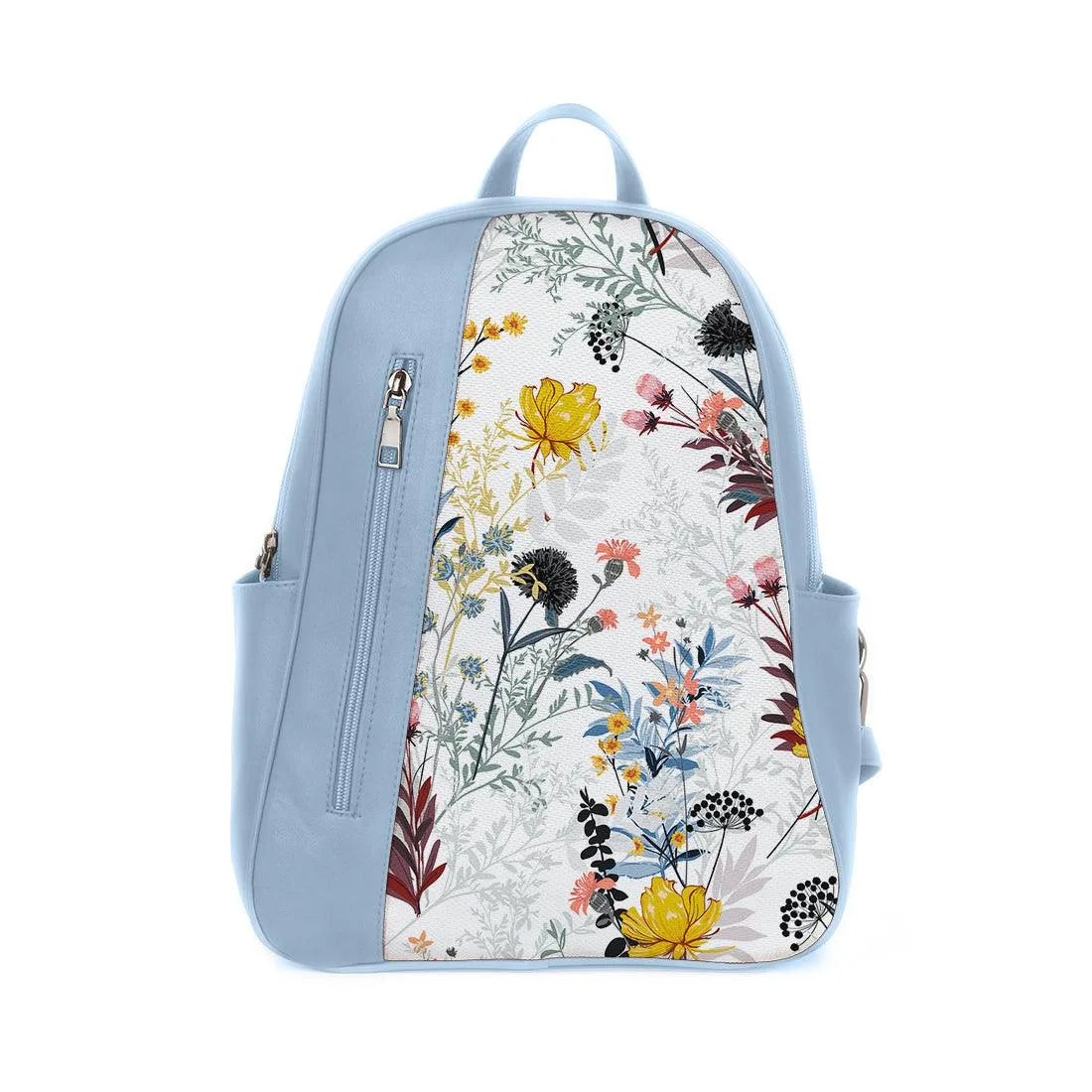 Blue Mixed Backpack Floary – شنطة ظهر خروج مرسوم عليها ورد، من ورا – ECADRA