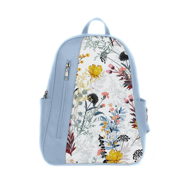 Blue Mixed Backpack Floary – شنطة ظهر خروج مرسوم عليها ورد، من ورا – ECADRA
