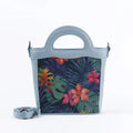 Blue Top Handle Handbag Dark Floral
