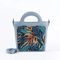 Blue Top Handle Handbag Leaves