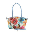 Blue Wide Tote Bag White Floral