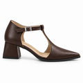 Brown Matte T-Strap Heels