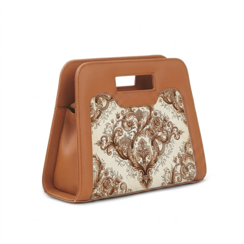Havana Chic Peek Handbag Vintage Baroque Scrollwork Tan Damask Pattern - 2