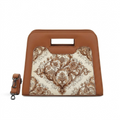 Havana Chic Peek Handbag Vintage Baroque Scrollwork Tan Damask Pattern