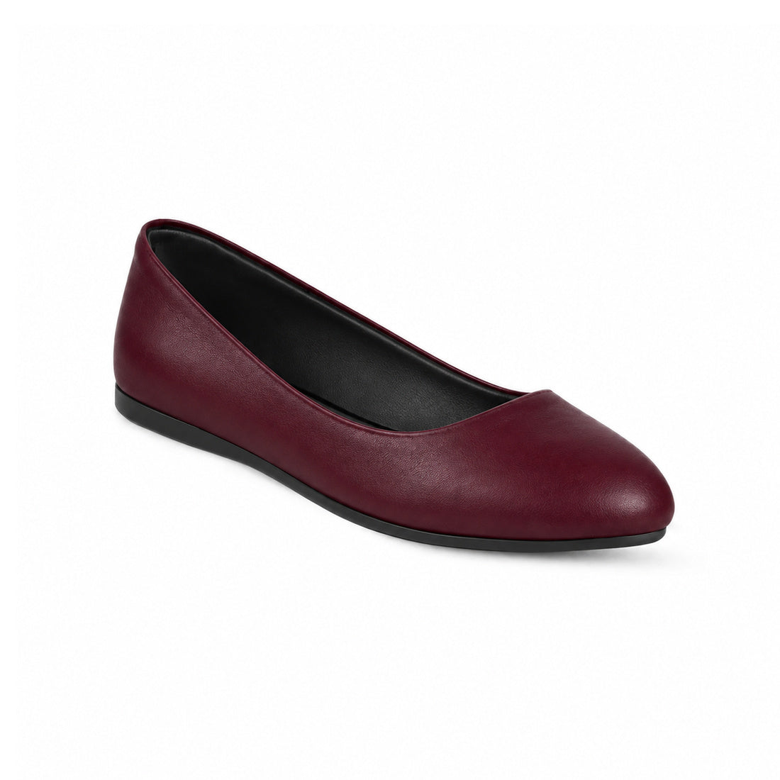 Burgundy Solid Round Toe – كوتشي فلات حريمي جلد نبيتي، مايلة – ECADRA